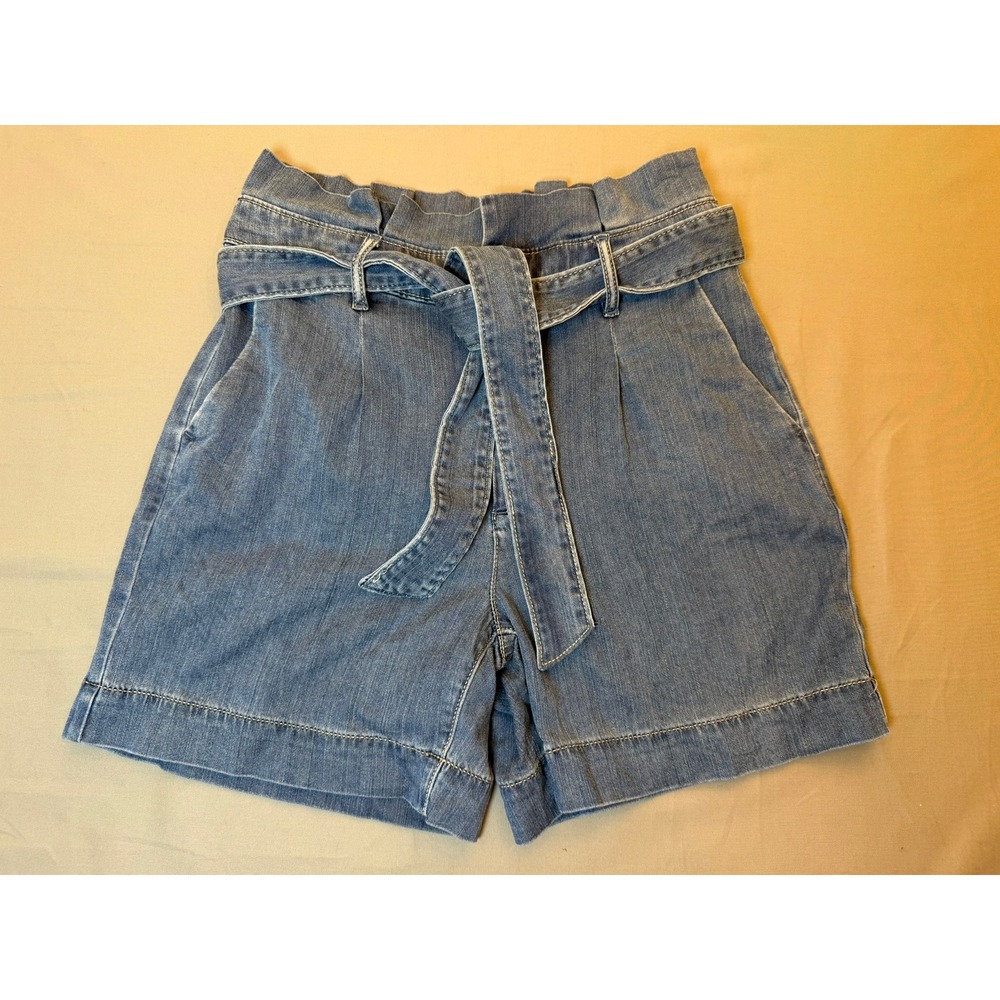 White House Black Market Paperbag Waist Denim Shorts Blue Lyocell Blend Size 4